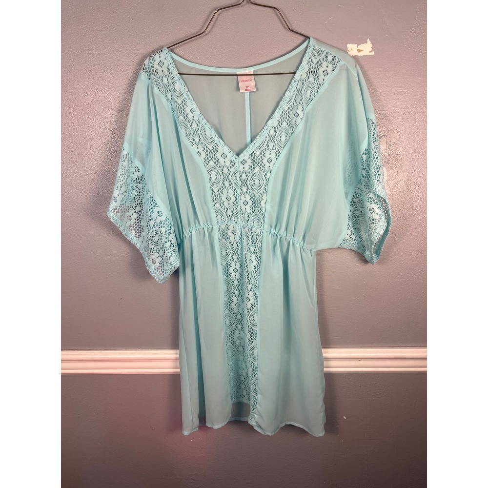 XHILARATION Crochet Lace Boho Women S Aqua Blue Beach Tunic